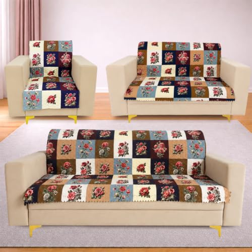 Image of Homerz Premium Printed Quilted Velvet Sofa Slip Cover Protector, Sofa Mat, Exact Size, Antislip Cover (Milan, 6 (3+2+1) Seater, Full)