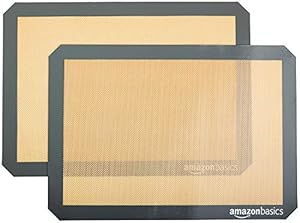 Tapis de Cuisson Rectangulaires en Silicone Amazon Basics, Lot de 2, Beige/Gris (Occasion Très Bon)