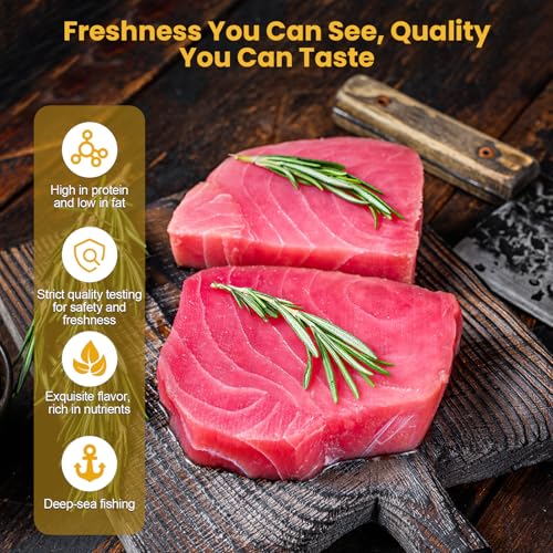OCEANZEN: Yellowfin Tuna Steaks - 16 x 6 oz. - High in Protein and Essential Amino Acids - Wild Caught from the Pacific - 100% Natural, Premium Quality,Vacuum Packed, Ready to Cook. (6 lbs. - Box)
