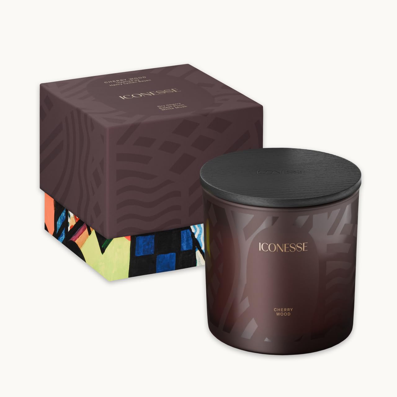 ICONESS Vela aromática de madera de cerezo en tarro – 1 mecha de algodón, 280 g de cera de soja, 48 horas de combustión, aroma de otoño vegano, ideal como regalo y para un hogar acogedor
