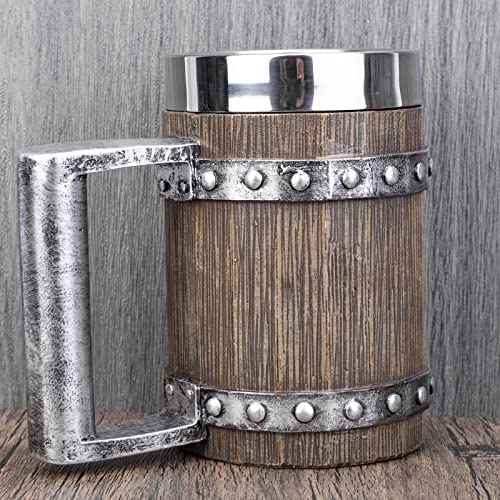 Ktotkmota Wooden Beer Mug, Medieval Vintage Metal Wooden Barrel Stein, Stainless Steel Liner Resin Tankard, Beer Coffee Cola Juice Cup Men's Gift #TOP4