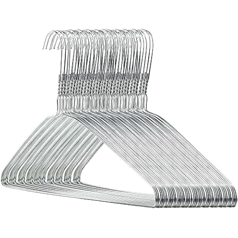 HANGERWORLD Silver Metal Wire Clothes Hangers 16inch 13 Gauge Clothes Garment Coat Hanger (50 Pack) Cover