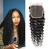 Brazilian Virgin Human Hair Deep Wave Lace Closure 4x4 Free Part 100% Unprocessed Virgin Brazilian Deep Curly Human Hair Lace Closure Natural Black Color (16Inch Deep 4X4 Lace Closure)