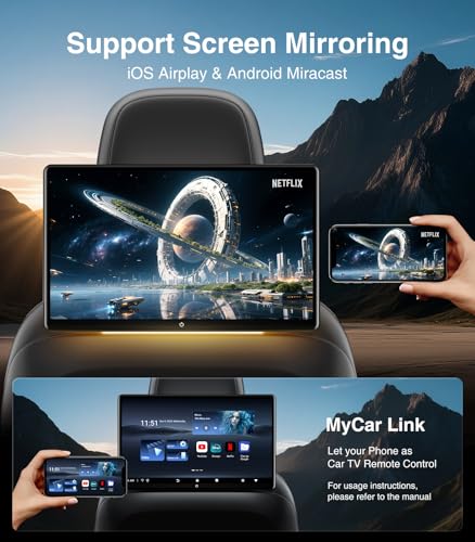 Image of Android 13 Headrest Monitor Car TV Touchscreen Entertainment System for Backseat,Support Phone Wireless Mirroring Sync Screen HDMI Bluetooth USB SD 4K Video Playback