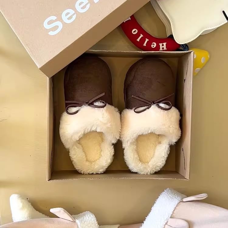 ZQW Cute Chic Bow-Tie Fuzzy Fluffy Slides Cozy Lightweight Open-Toe Chunky Platform Shoes for Women Winter Indoor Outdoor3