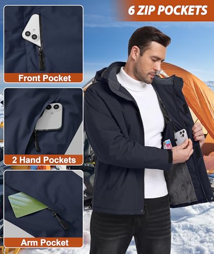 Image of Mens Winter Snow Jacket Waterproof Ski Jackets Snowboard Rain Warm Coat Insulated Hood Fleece Lined