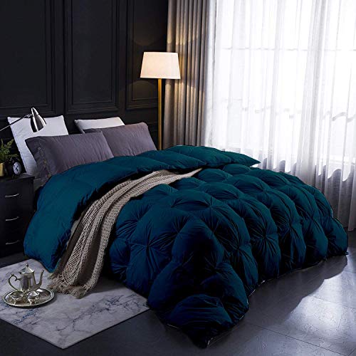 Tanya Linen Fluffy Down Alternative 1000 Series 5 Piece Teal Green Pinch Pleated Bedding Comforter Set (Comforter + 4 Pillow Cases) 600 GSM Egyptian Cotton Perfect Oversized King