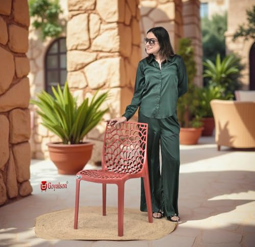 Image of Web Plastic Chair Living Room Without Arm Chair (Jali) Gloss Finish Chair Home, Office, Restaurant, Cafe, Garden, Stackable Chair (5, Red, Standard)