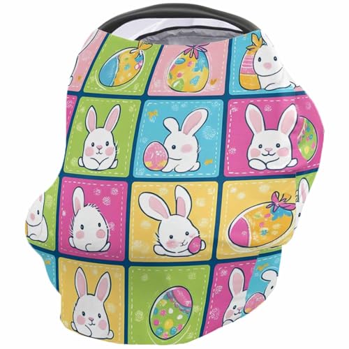 Nursing Cover for Breastfeeding Scarf, Easter Bunny Resurrection Egg Plaid Baby Car Covers Super Soft Multi Use for Canopy Shopping Cart Cover Blanket Stroller Cover