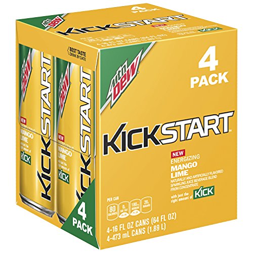 Mountain Dew Kickstart Mango Lime, 16 Fl Oz Can, 4 Count