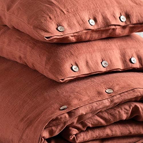 Rust Orange Color Cotton Duvet Cover - Duvet Cover with Buttons - Duvet Cover Twin Full Double Queen King Toddler - Boho Cotton Bedding 3 Pcs (Twin)