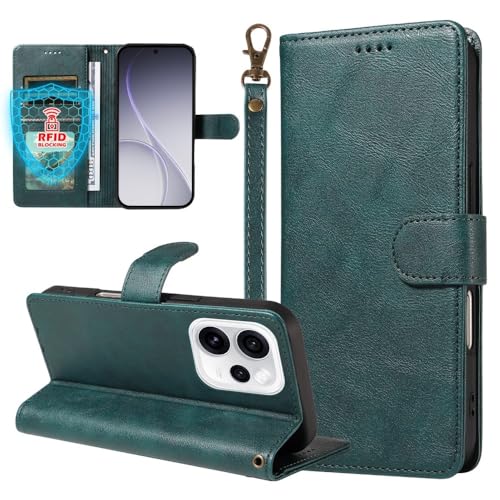 Étui Oppo Reno 13 5G vert foncé housse portefeuille magnétique en cuir clapet protection