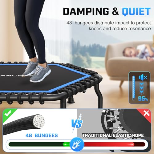 Image of ANCHEER Trampoline, 50'' Rebounder Trampoline for Adult with Bar, Indoor Mini Trampoline, 550LBS Fitness Trampoline with Bungee, Jumping Cardio Equipment, Exercise Trampoline at Home