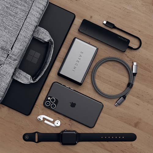 Image of Satechi USB C Slim Multiport Adapter with Ethernet, 4K HDMI, 60W USB C PD Charging, 2 USB-A, SD /Micro Card Readers - for M2 / M1 MacBook Pro /Air, M2 / M1 iPad Pro /Air, M2 Mac mini, iMac M1 (Black)