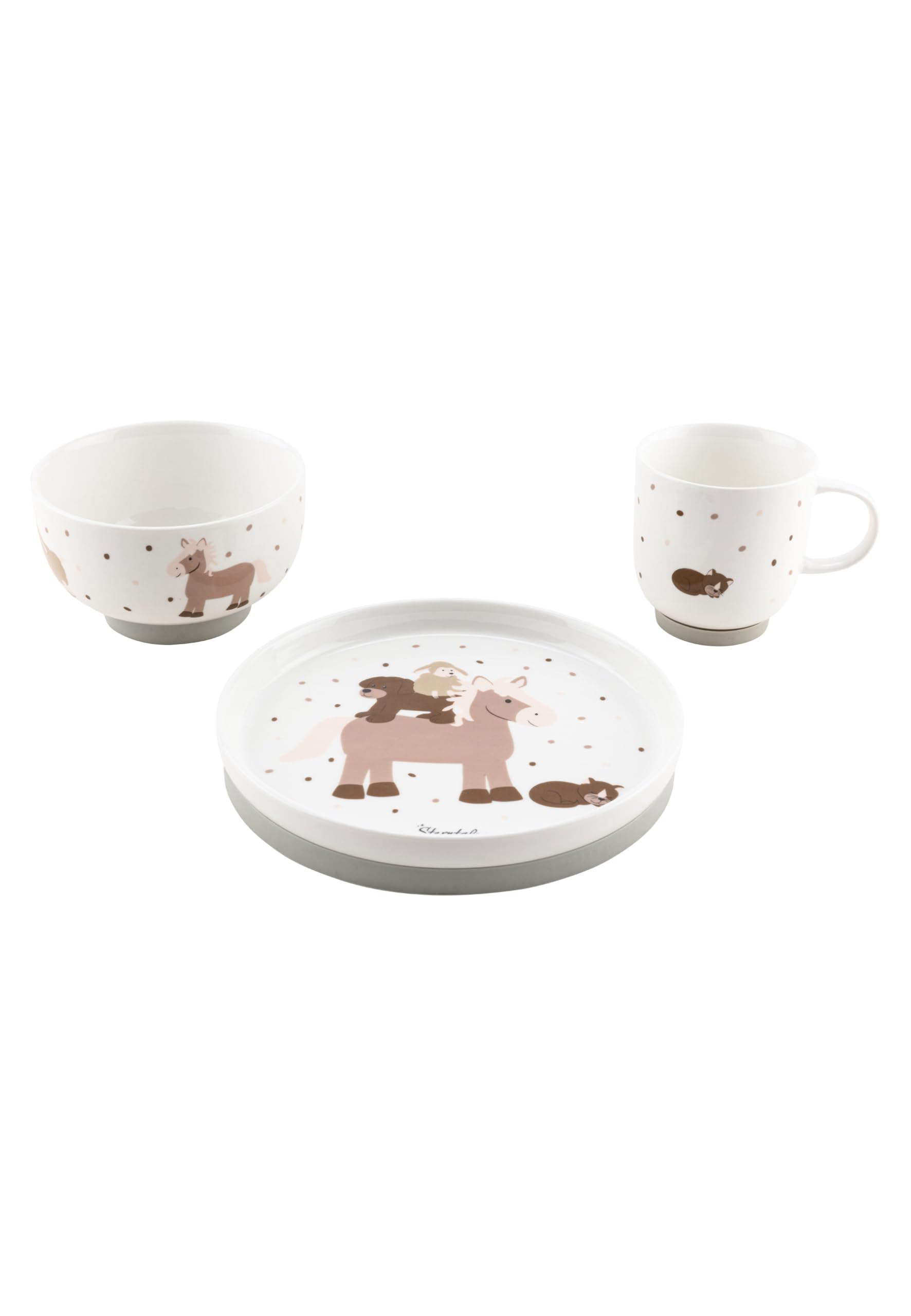 Sterntaler Set di stoviglie in porcellana fattoria – Set di stoviglie con base in silicone antiscivolo e rimovibile – stoviglie per bambini e bambini con piatto, ciotola da 400 ml e tazza da 200 ml