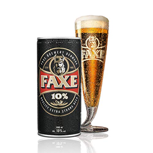 FAXE 10% - 10% Starkbier (12x1L) - Extra starkes Lagerbier mit 10% vol. Dänisches Bier mit kraftvollem Charakter. Vollmundiges Dosenbier, ideal für Grillabende, Festivals & Partys