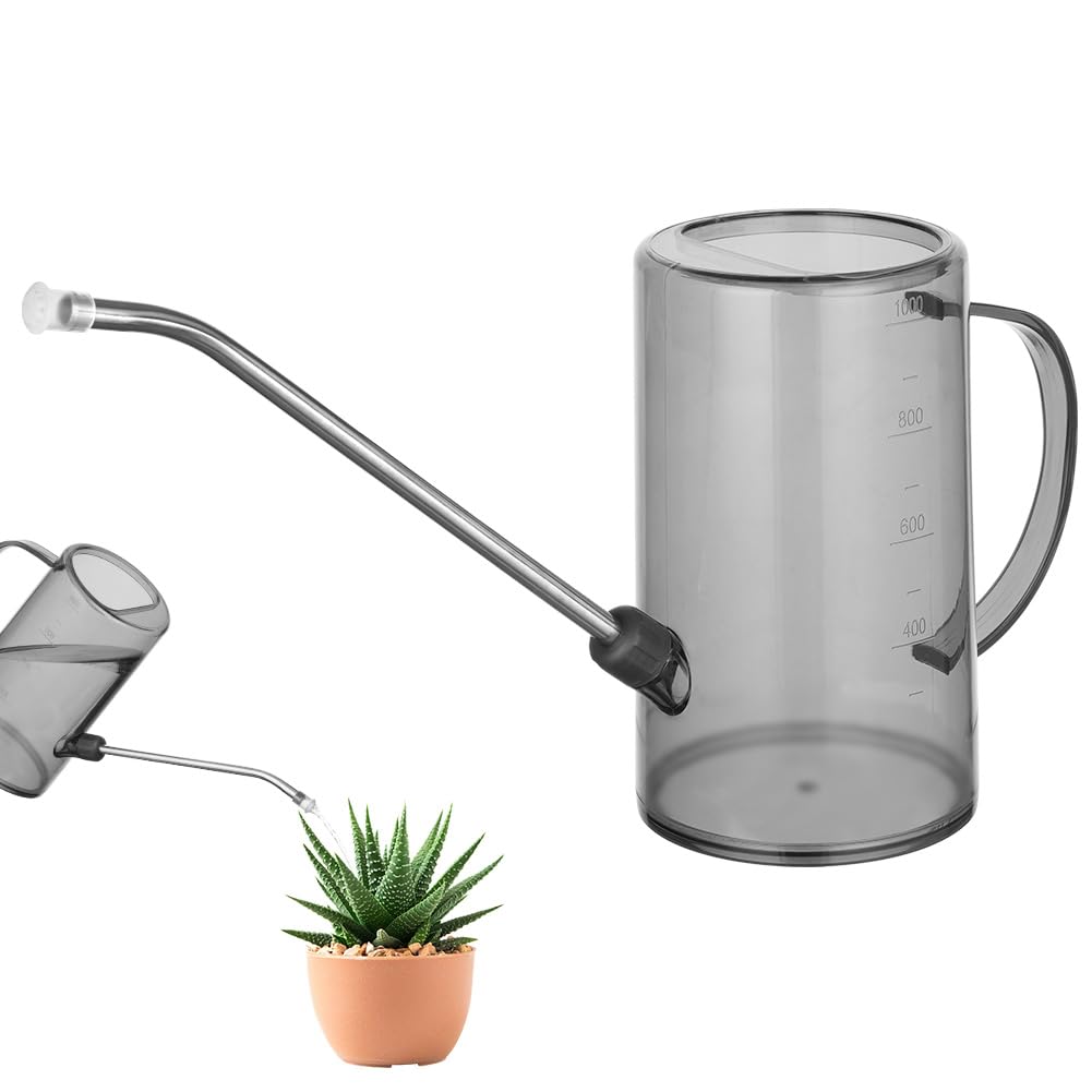 OFFCUP Regadera, 35oz 1L Regadera Pequeña, Regadera de Plástico para Jardín, Regadera con Caño Largo y Cómodo Mango de Madera, Regadera para Plantas, para Vivienda Exteriores Interior (Verde)