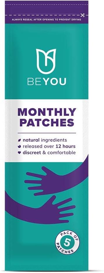 BeYou Period Patches for Period Pain Relief | This Pack of 5 All-Natural Ultra-Thin Pain Relief Patches are Vegan, Cruelty-Free, and Offer Great Muscle Pain Relief with 12-Hour Menthol & Eucalyptus