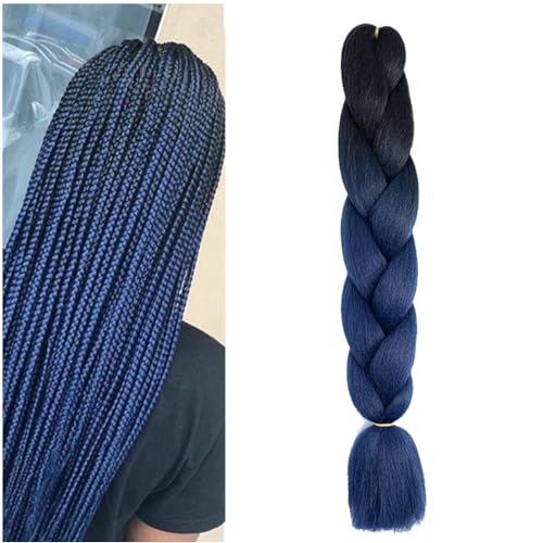 Braiding Hair Ombre Black to Dark Blue Braid Hair Extensions Hot Water Setting High Temperature Synthetic Fiber 24 Inches(B20-1Pack)