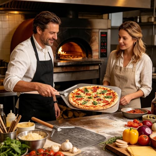 Pala de pizza para evitar masas pegadas en el horno con accesorio de transferencia seguro 5