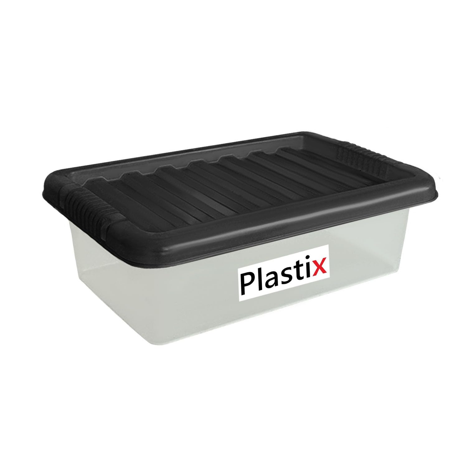 Plastix Clear Plastic Storage Box Boxes With Lids Home Office Stackable UK Made (6 LITRE, With Black Lid)