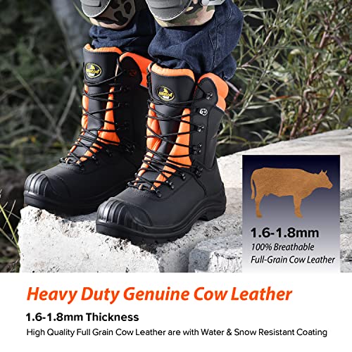 Class 1 Ultra Cow Leather Chainsaw Work Boots - Protective Grade 1 Steel Toe Cap Safety Shoes Kevlar Plate Safety Boots For Men with Slip-Resistant Soles 5