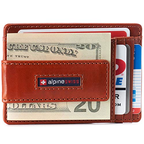 Image of alpine swiss Harper Mens RFID Slim Money Clip Front Pocket Wallet Minimalist Leather ID Card Holder
