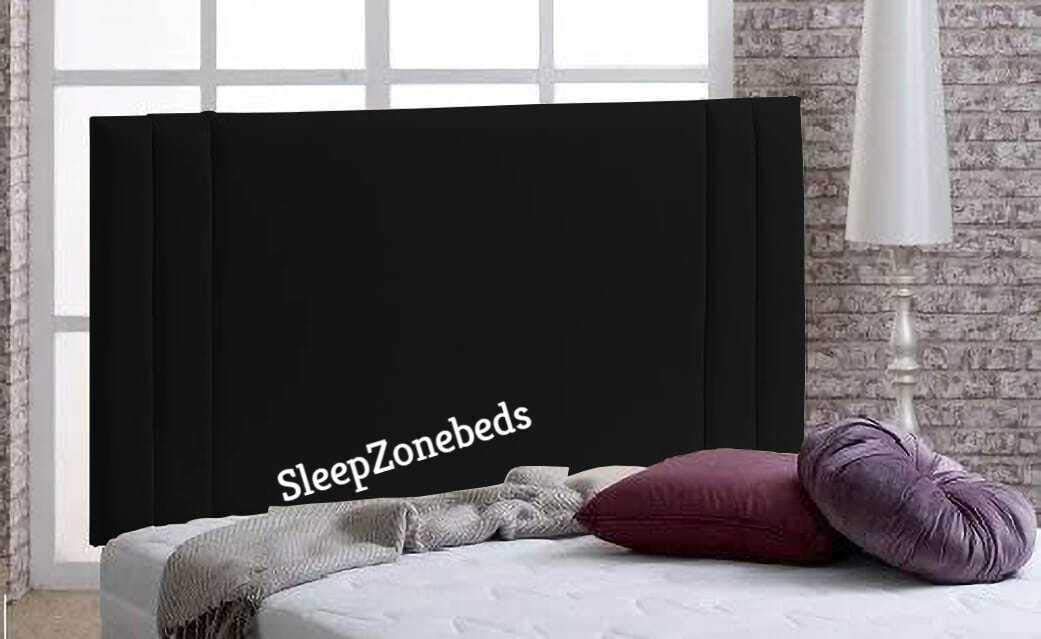 mm08enn Luxury Upholstered Side Bar Headboard in Soft Plush fabric in 26" Height (4ft Small Double, Black)