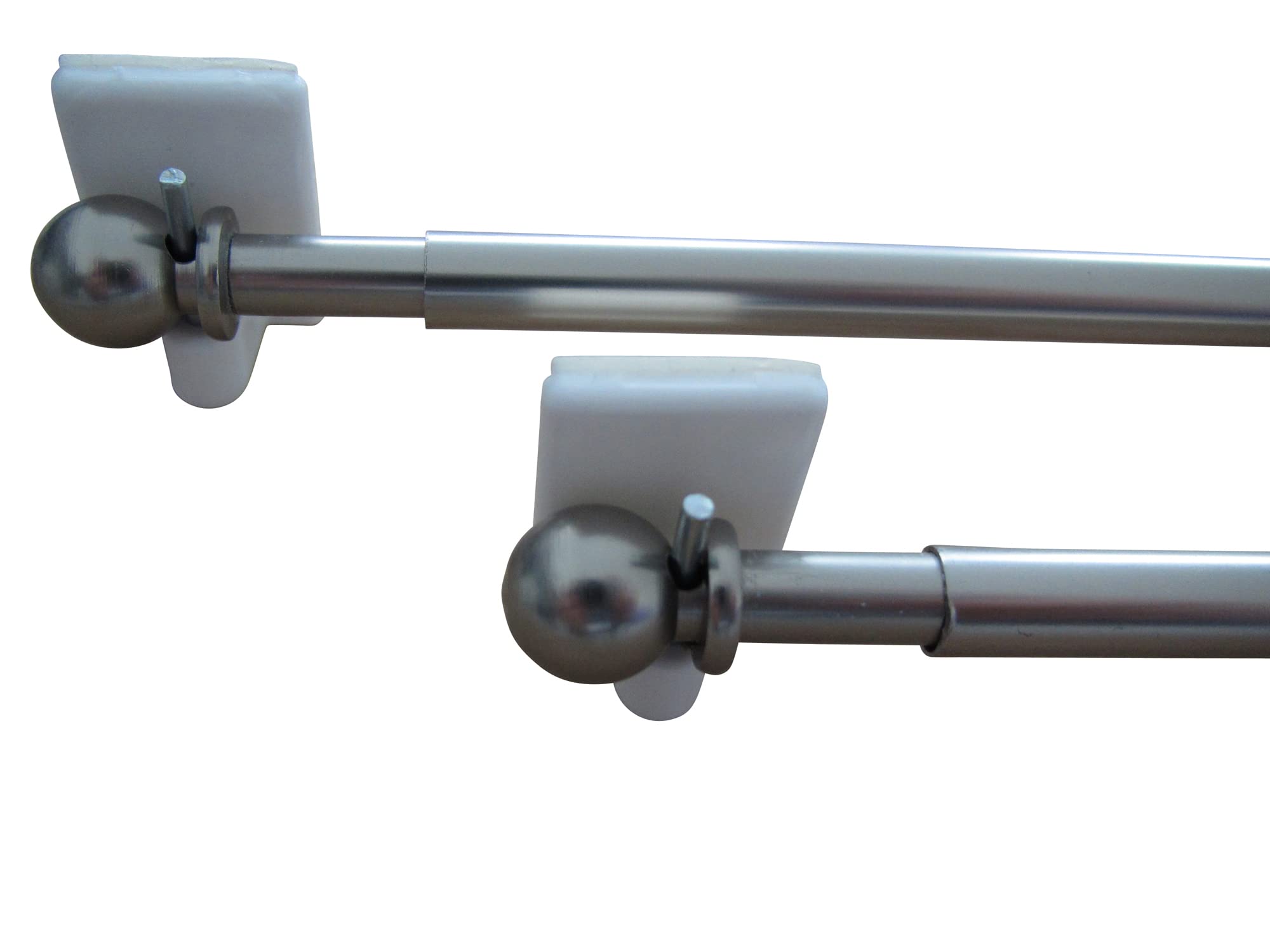 2 Hochwertige Vitragenstangen - mit 4 Klebehaken weiss, und 4 Vitragenstangen Haken - Farbe: edelstahl-matt – Länge 30-40 cm,40-60 cm, 60-90 cm, 90-130 cm (Länge: 60-90 cm)