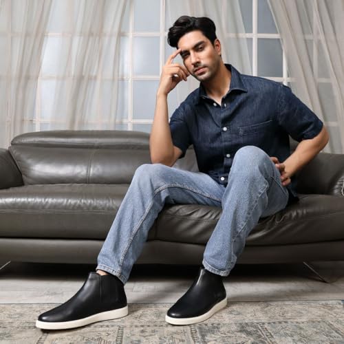 Image of Thomas Crick Men's Genuine Leather Chelsea Boots - Slip-On Dress with Elastic Gusset Ortho Footbed & Lightweight Anti-Slip Sole for Casual or Formal Wear