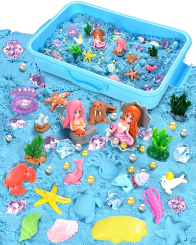 Velozenithize Magic Sand Set, Sensory Bin Includes Sandbox, Molds and Accessories, for Children's Birthdays, Christmas Etc (Ocean Theme)