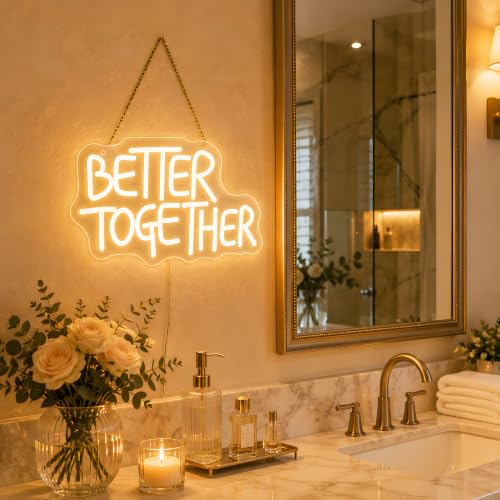Image of Better Together Neon Sign, Romantic LED Wall Light for Wedding Decor, USB Powered Dimmable Neon Light for Bedroom Living Room Couple Party, Couple Gift Idea, 13.8 x 8.1 in