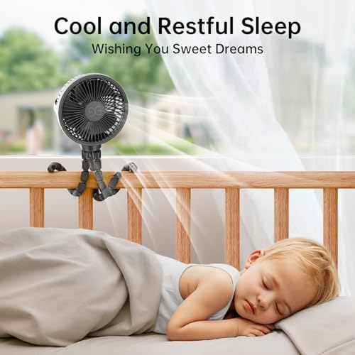GUSGU Mini Portable Handheld Fan USB Rechargeable Battery Operated, Stroller Fan with Flexible Tripod Clip on for Baby (Jet Black) - 2
