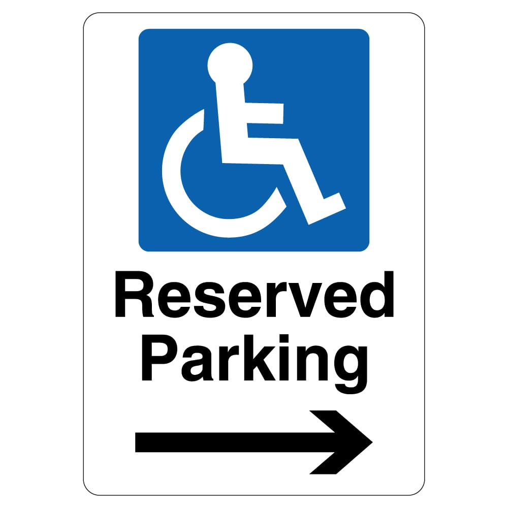 V Safety Reserved Parking - Mandatory Disabled - Arrow Right 210 x 297 mm (A4) - 2mm Rigid Plastic Safety Sign