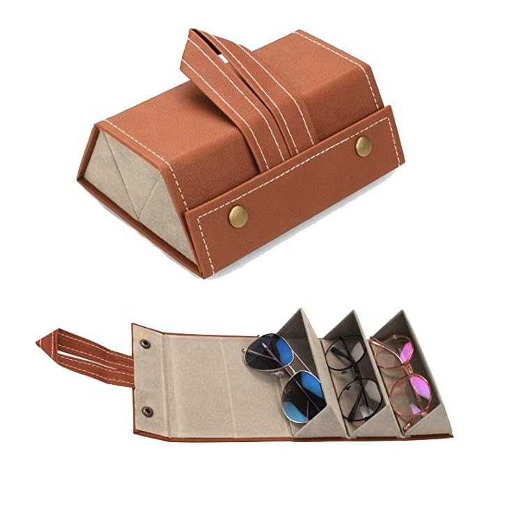 Sunglasses Organizer Box | Glass Holder | Travel Spectacle Case | Eyewear Storage | Portable and Foldable | Multiple Pairs | 3-Slots | Leather (Multi-color)-image-19