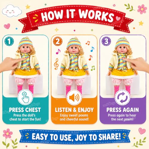 Image of Zest 4 Toyz Musical Doll Singing Rhyming Soft Stuffed Push Touch Sensors Doll Toy for Baby Girl - Yellow