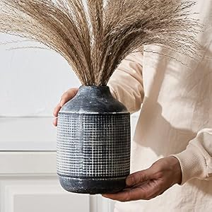 SIDUCAL Ceramic Rustic Farmhouse Vase Sand Glaze Finish Boho Vase Pottery Decorative Flower Vase for Home Decor Table Living Room Decoration Shelf Decor Mantel 74 Inch Black