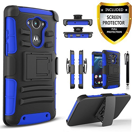 Droid Turbo Case, Circlemalls Dual Layers [Combo Holster] and Built-in Kickstand Bundled with Dual Layers Protection Hybrid Shockproof Phone Case and Stylus Pen for Motorola Droid Turbo XT1254-Blue