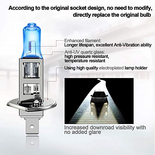 DZG - H1 Halogen Bulbs - 55W 5000K Super Bright White Headlight 12V Auto Lamps Fog Light DRL, 2 Pieces - Image 4
