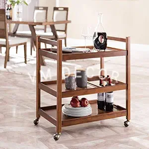 Vm decor Wooden Wine cart Serving bar Trolley with Wheel Black Finish (20?13?27 inches, Brown)
