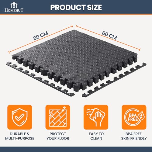 Image of Soft Foam Exercise Floor Mats, Interlocking Puzzle EVA mat tiles For Gym, Garage, Home, Office, Workouts, Yoga, Kids Play, Weights and workout Studio - 60 x 60cm (8 Mats - 32 Sq Ft)