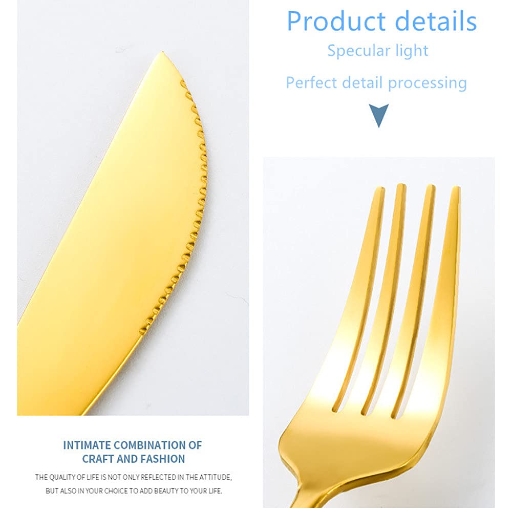 Juego de Cubiertos Home Safety Set de Cubiertos 24 Piezas, Juego De Cubiertos Para Regalo, CuberteríA En Acero Inoxidable Con Cuchillo, Tenedores, Cucharas, CuberteríA de Mesa Para 6 Personas,Gold