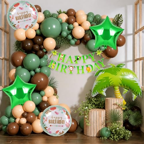 Image of Jungle Theme Birthday Decoration Kit for Kids Party, Pack of 51 Jungle Safari Balloons Set with Happy Birthday Banner, Animal Balloons for Boys Girls Party Decor