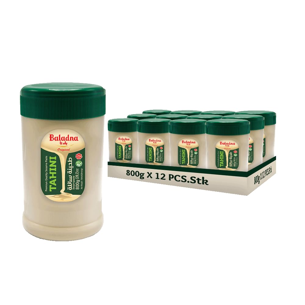 Baladna Tahini Sesampaste 800 g x 12 Pcs | 100% gemahlener Sesam | Ideal für Hummus & Saucen | Orientalische Spezialität | Vegan | Glutenfrei | Halal