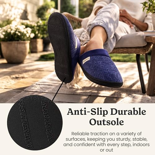 Image of Dearfoams Women's Samantha Knit Closed Toe Scuff Slipper, Peacoat, X-Large