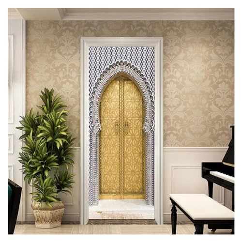 Autocollants muraux 3D design Golden Palace avec film adhésif repositionnable pour porte