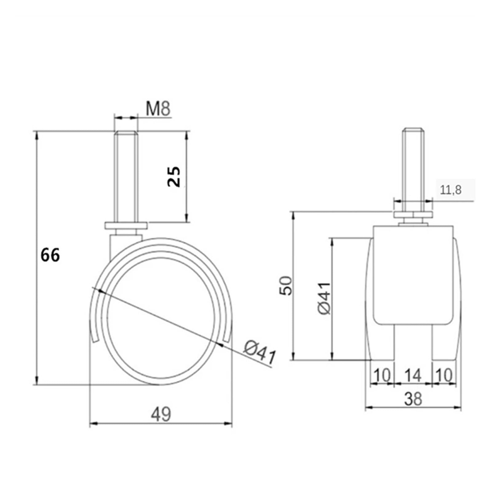 4PCS roulettes de meuble, 1,5 pouce, M8 x 25