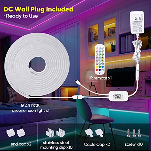 Shine Decor 12V Smart Neon Led Strip Lights Rgb Flexible With Music Sync 16.4Ft, Silicone Neon Rope Lights App Bluetooth Control, Dimmable Custom Cuttable Neon Rope Lighting Waterproof For In&Outdoor #TOP6