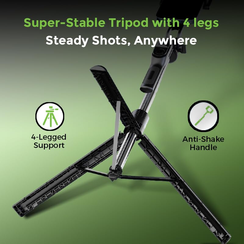 Image of UltraProlink Snap-Z|190cm / 6.20 ft / 74.80 inch Selfie Stick Tripod|Reinforced 4-Leg Tripod Stand|360 Rotatable Handle for Panoramic Shots|Wireless Remote|for Smartphones,DSLR, Ring Lights, GoPro|UM1234