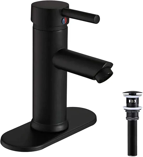 Black Bathroom Sink Faucet Matching Pop Up Drain with Overflow Single Handle One Hole Bathroom Faucet Brass Bath Vanity Deck Mount Commercial